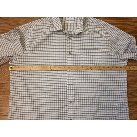Calvin Klein Mens XL 17-17.5 (34/35) Regular Fit Stretch Wrinkle Free Plaid Gray - Picture 7 of 11